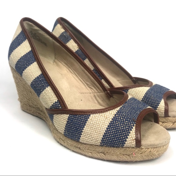 Bass Shoes - Striped open toe wedge Espadrilles - 8